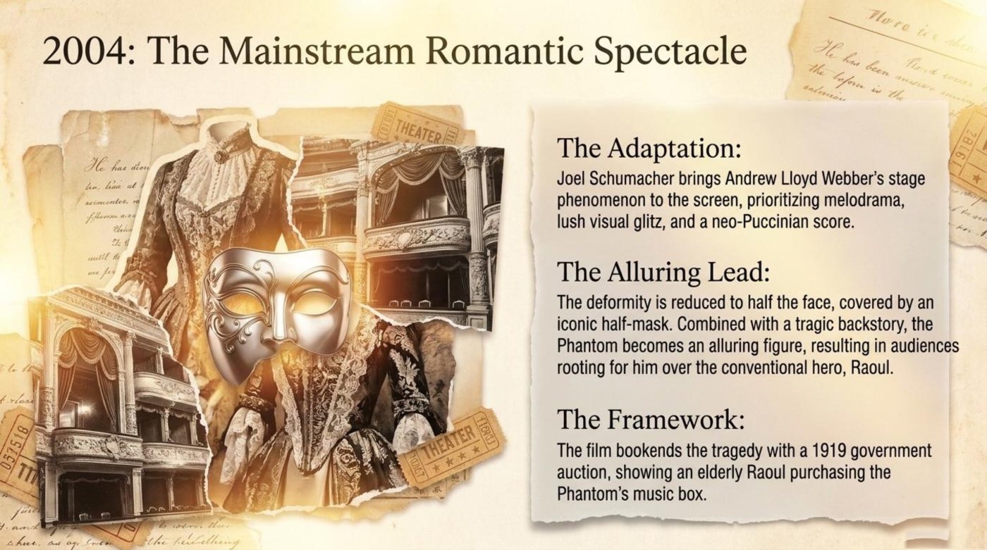 The 2004 film: adaptation, the alluring half-masked lead, and the 1919 auction framework